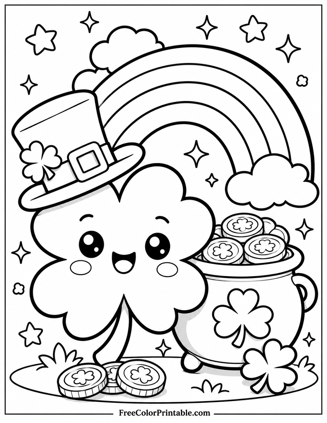 Kawaii St. Patrick's Day coloring fun Coloring Page — Free Printable — free printable coloring page